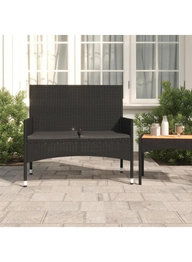 vidaxl vidaXL 2-Seater Garden Bench with Cushions Black Poly Rattan  - Image 2