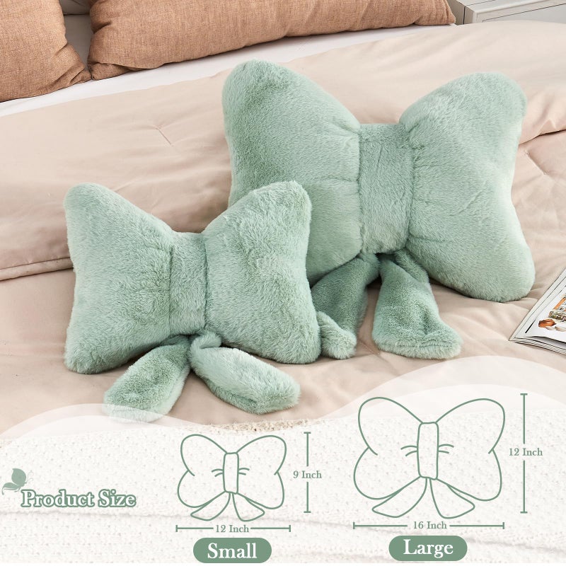 XVTRU SAGE GREEN BOW PANDOW الوسائد الناعمة الزخرفية مع فور أرنب فو لطيف 16 "" القوس رمي الوسائد الجمالية ديكور وسادة أفخم على شكل غرفة نوم لأريكة غرفة نوم - Image 2