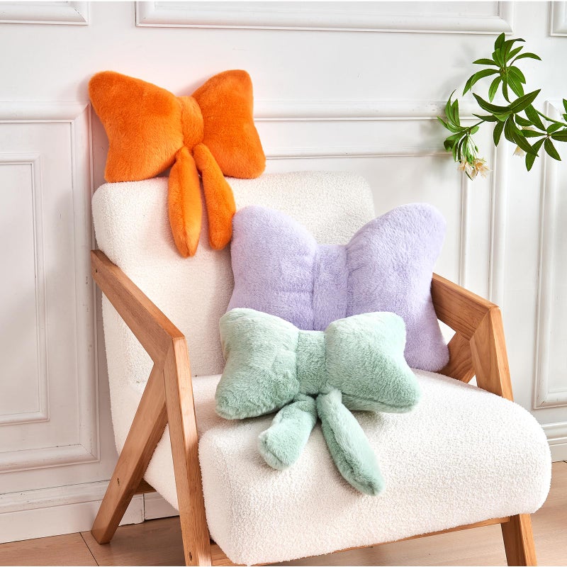 XVTRU SAGE GREEN BOW PANDOW الوسائد الناعمة الزخرفية مع فور أرنب فو لطيف 16 "" القوس رمي الوسائد الجمالية ديكور وسادة أفخم على شكل غرفة نوم لأريكة غرفة نوم - Image 4