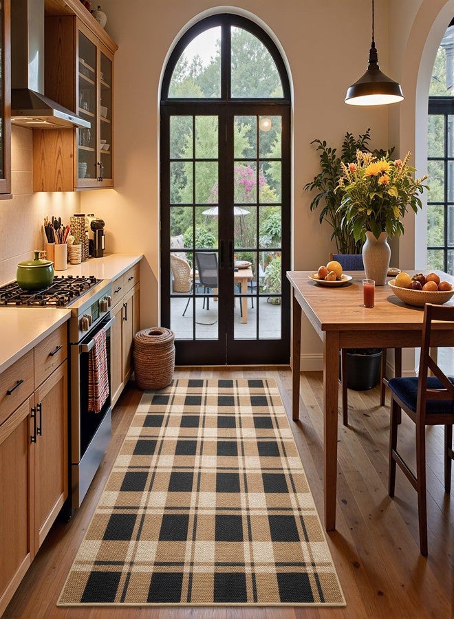 AROGAN سجادة خارجية من الجوت بنقشة مربعات من أروغان، مقاس 3×5، مناسبة للباحات الخارجية، سجاد أسود وبني بنقشة مربعات، مناسبة لغرف المعيشة الداخلية، سجاد قابل للغسل بألوان محايدة، سجادة ترحيبية لباب مدخل المطبخ أو الشرفة - Image 3