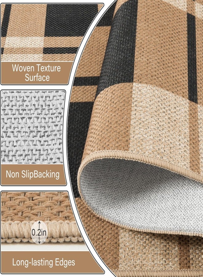 AROGAN سجادة خارجية من الجوت بنقشة مربعات من أروغان، مقاس 3×5، مناسبة للباحات الخارجية، سجاد أسود وبني بنقشة مربعات، مناسبة لغرف المعيشة الداخلية، سجاد قابل للغسل بألوان محايدة، سجادة ترحيبية لباب مدخل المطبخ أو الشرفة - Image 5