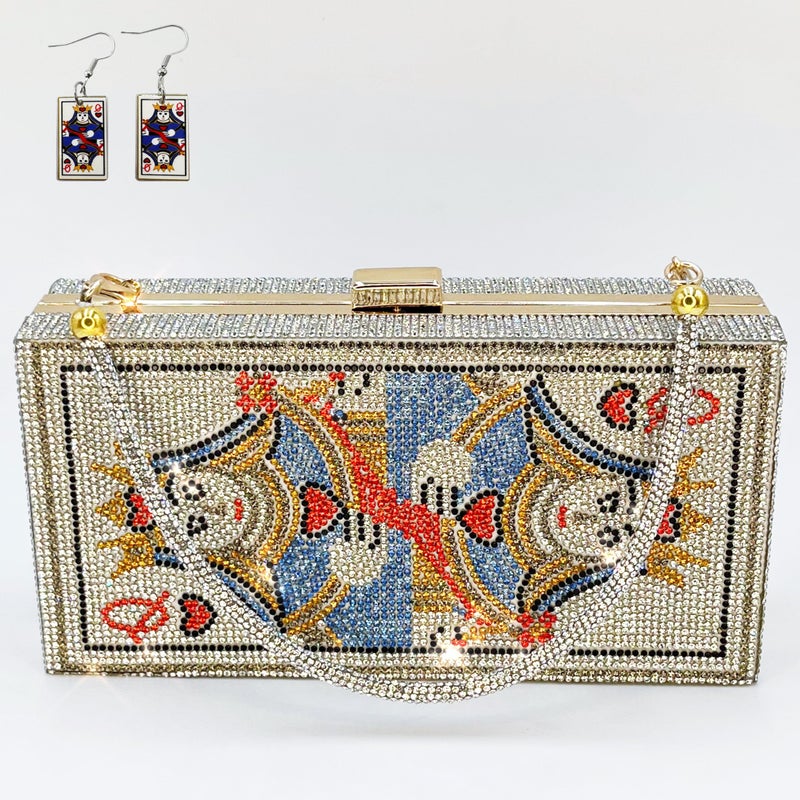pearl&she Diamond Women Evening Handbags Purse Minaudiere Clutch Bag,Stack of Cash Dollars Crystal Clutch Purses (Sliver Poker) - Image 4