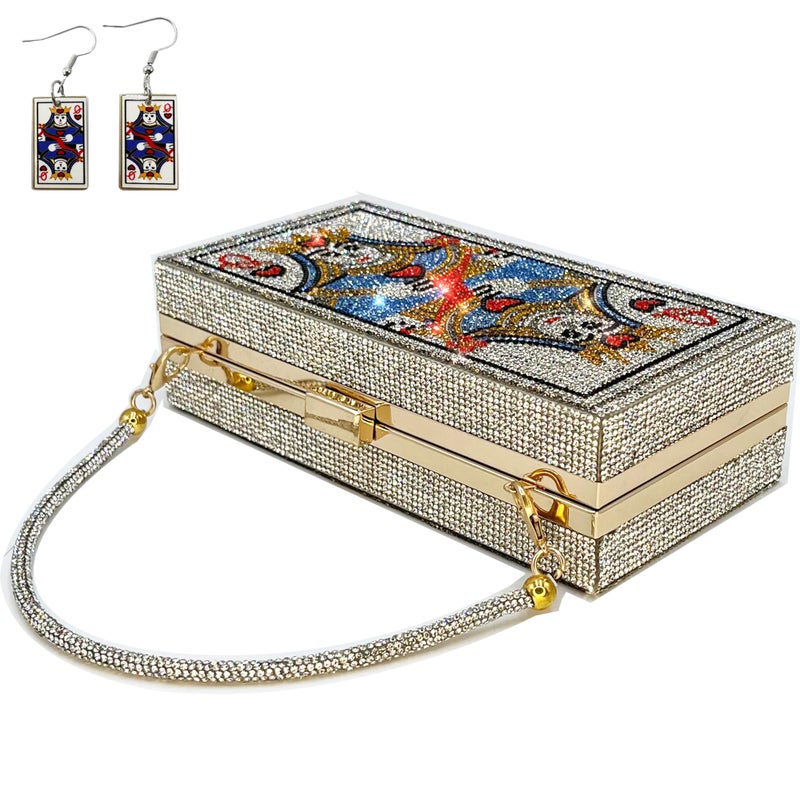 pearl&she Diamond Women Evening Handbags Purse Minaudiere Clutch Bag,Stack of Cash Dollars Crystal Clutch Purses (Sliver Poker) - Image 3