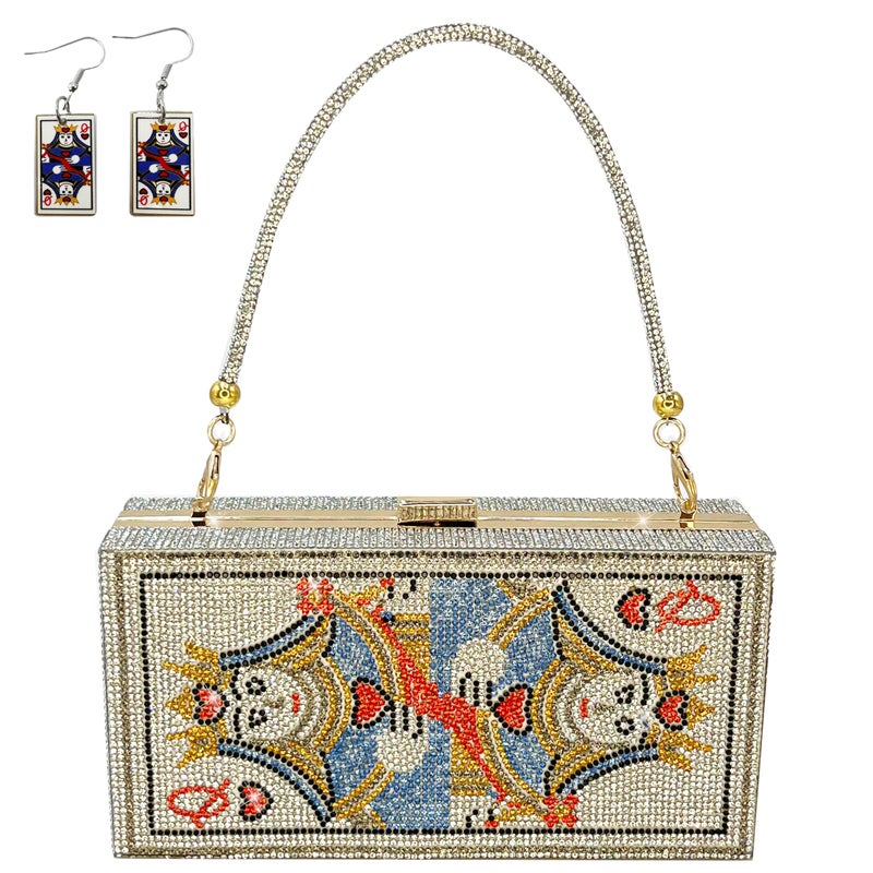 pearl&she Diamond Women Evening Handbags Purse Minaudiere Clutch Bag,Stack of Cash Dollars Crystal Clutch Purses (Sliver Poker) - Image 1
