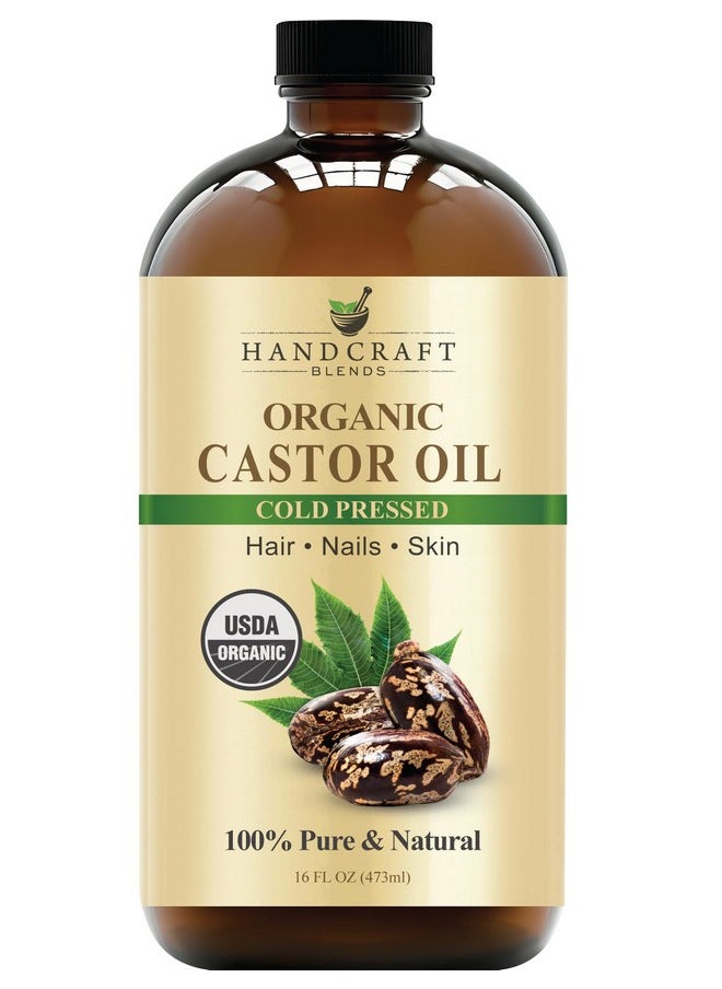 handcraft Blends Cold-Pressed Organic Castor Oil In Glass Bottle - 16 Fl Oz - 100% Pure And Natural - Premium Grade Oil For Hair Growth, Eyelashes And Eyebrows - Carrier Oil - Hair And Body Oil  - Image 1