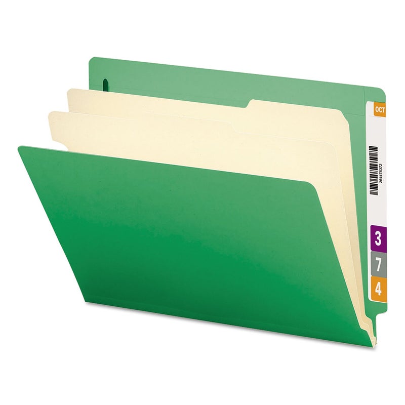 Smead End Tab Classification File Folder, 2 Dividers, 2" Expansion, Letter Size, Green, 10 per Box (26837) - Image 1