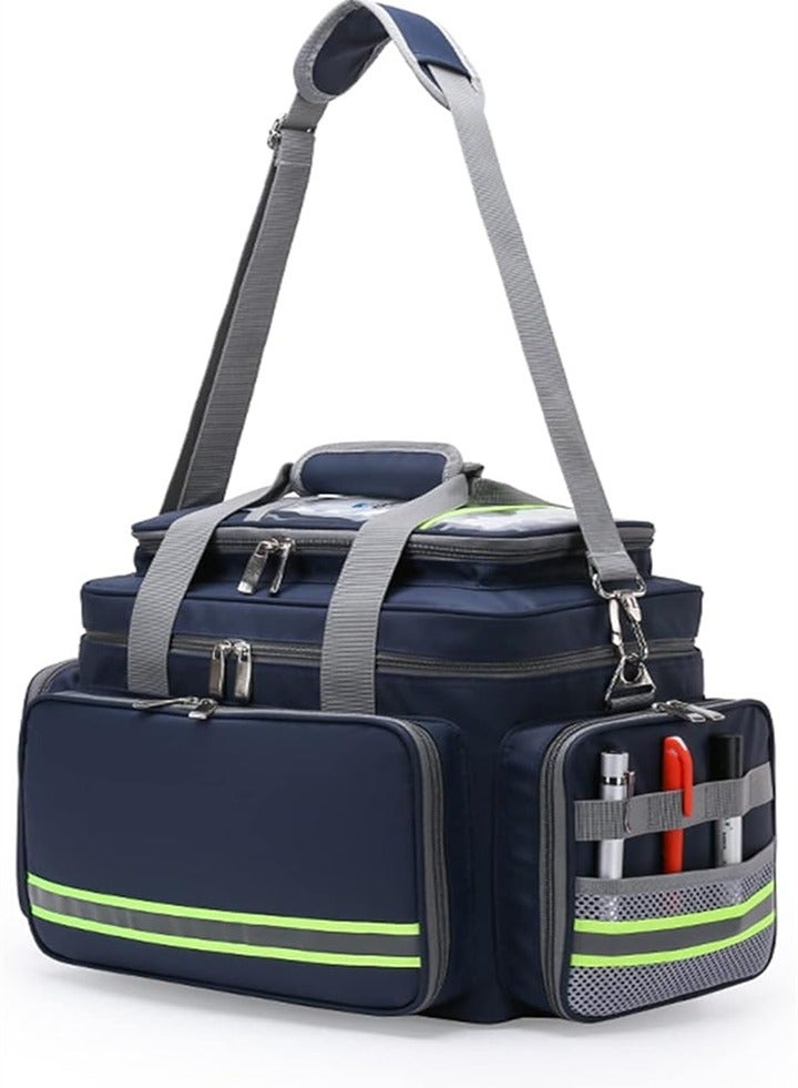 Large Capacity Medicine Box - First Aid Kit with Reflective Strips - Waterproof Large Size - Suitable for Camping - Travel - Community Doctor - Home Care - Dark Blue