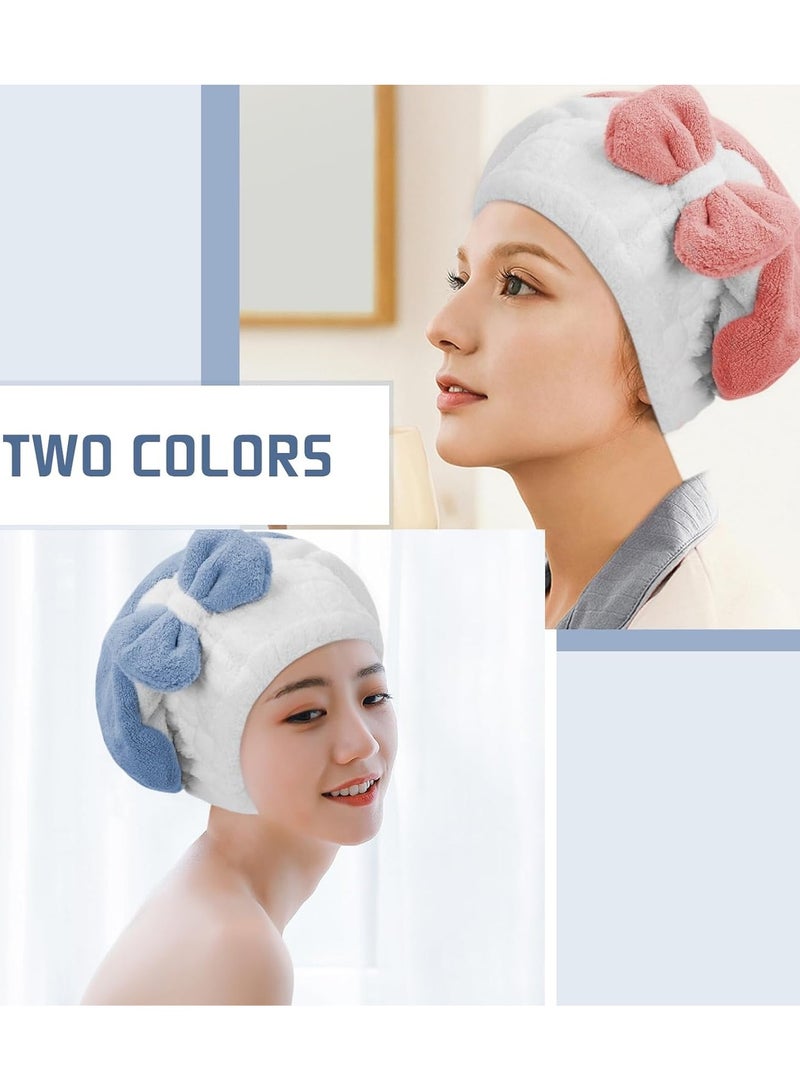 Zikra منشفة تجفيف الشعر، قبعة تجفيف الشعر، عبوة 2 من غلاف الرأس المصنوع من الألياف الدقيقة سريع الجفاف مع قبعة الاستحمام على شكل ربطة، للفتيات والنساء، منشفة تجفيف الشعر فائقة النعومة وذات قدرة امتصاص عالية، عمامة تجفيف الشعر - Image 3