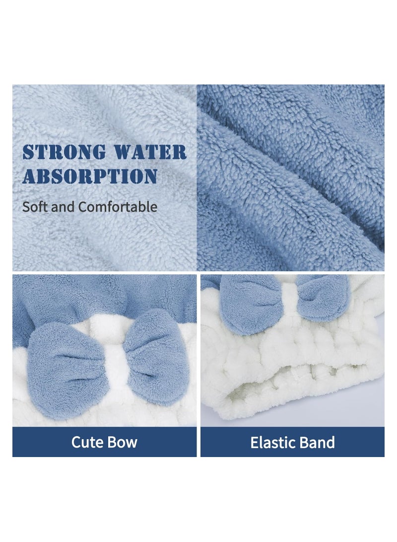 Zikra منشفة تجفيف الشعر، قبعة تجفيف الشعر، عبوة 2 من غلاف الرأس المصنوع من الألياف الدقيقة سريع الجفاف مع قبعة الاستحمام على شكل ربطة، للفتيات والنساء، منشفة تجفيف الشعر فائقة النعومة وذات قدرة امتصاص عالية، عمامة تجفيف الشعر - Image 5