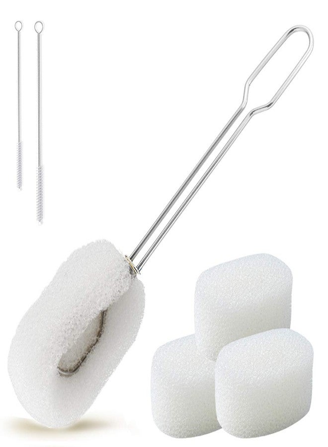 ALINK 6-Pack Sponge Bottle Dish Brush with Handle, Non-Scratch Washing Scrubber Cleaner for Wine/Whiskey Glass, Cups, Tumblers with 3 Refill Heads and 2 Straw Brush - Image 1