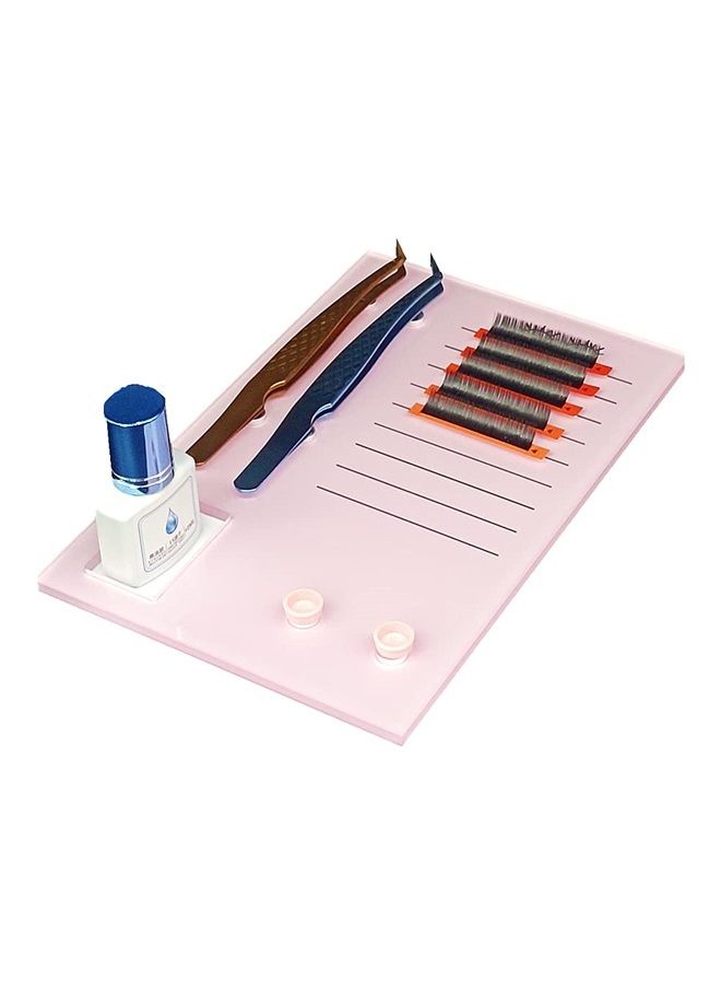 LIXIMMAZN Acrylic Eyelash Grafting Pallet, Lash Tile holder, Bigger Size Glue Cups Eyelash Extensions Storage Gasket Pads with Magnetic Suction for 2 Tweezers(Pink-7.87x5.12in) - Image 1