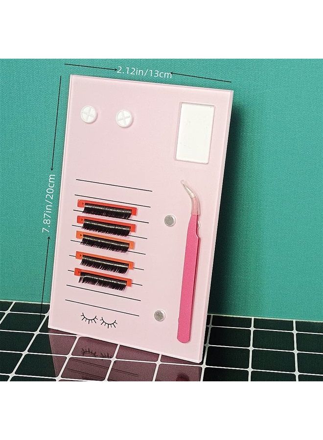 LIXIMMAZN Acrylic Eyelash Grafting Pallet, Lash Tile holder, Bigger Size Glue Cups Eyelash Extensions Storage Gasket Pads with Magnetic Suction for 2 Tweezers(Pink-7.87x5.12in) - Image 2