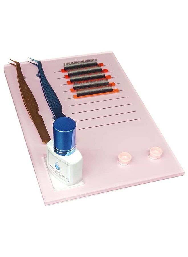 LIXIMMAZN Acrylic Eyelash Grafting Pallet, Lash Tile holder, Bigger Size Glue Cups Eyelash Extensions Storage Gasket Pads with Magnetic Suction for 2 Tweezers(Pink-7.87x5.12in) - Image 4