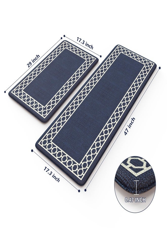 LEEVAN Kitchen Mats for Floor Set of 2,Anti Fatigue Mats for Kitchen Floor,Navy Blue Cushioned Non Slip Boho Standing Mat,Waterproof Memory Foam Comfort Kitchen Floor Mat for Sink(17"x29"+17"x47") - Image 2