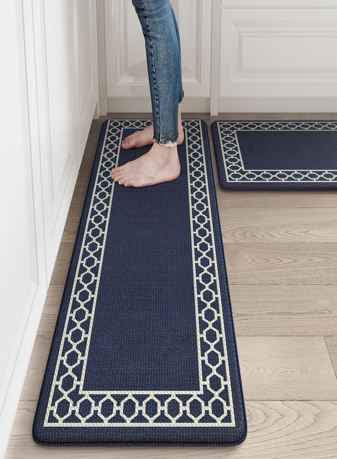 LEEVAN Kitchen Mats for Floor Set of 2,Anti Fatigue Mats for Kitchen Floor,Navy Blue Cushioned Non Slip Boho Standing Mat,Waterproof Memory Foam Comfort Kitchen Floor Mat for Sink(17"x29"+17"x47") - Image 1