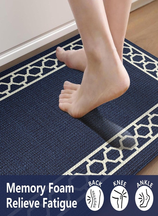 LEEVAN Kitchen Mats for Floor Set of 2,Anti Fatigue Mats for Kitchen Floor,Navy Blue Cushioned Non Slip Boho Standing Mat,Waterproof Memory Foam Comfort Kitchen Floor Mat for Sink(17"x29"+17"x47") - Image 3