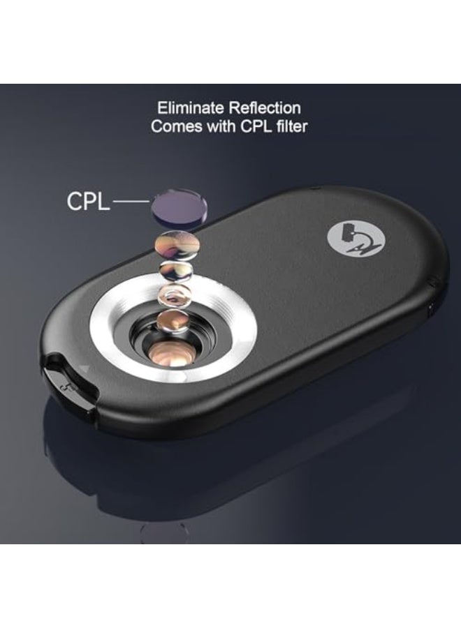 Phone Microscope Lens, Phone Micro Lens with LED Light, CPL Filter, Phone Macro Lens Attachment with Universal Clip, Pocket Digital Microscope for All Smartphones - Image 2