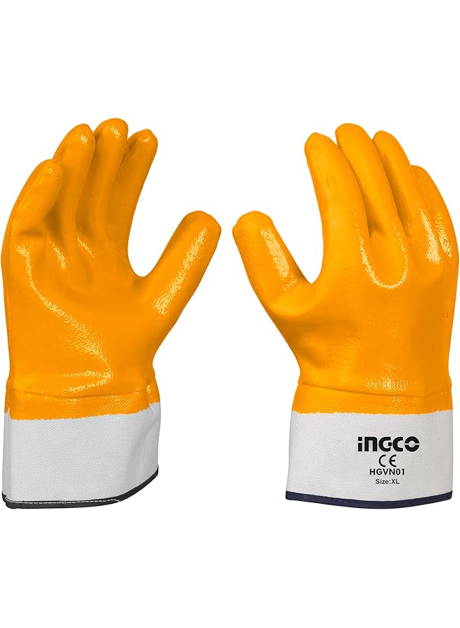 INGCO Hgvn01 Heavy Nitrile Fully Coated Gloves Orange White - Image 1