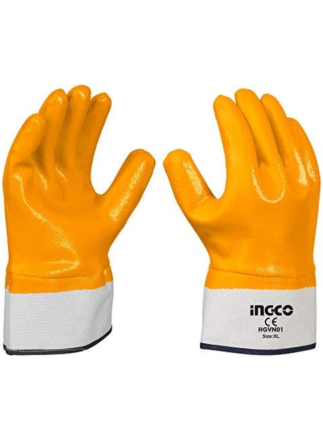 INGCO Hgvn01 Heavy Nitrile Fully Coated Gloves Orange White - Image 2