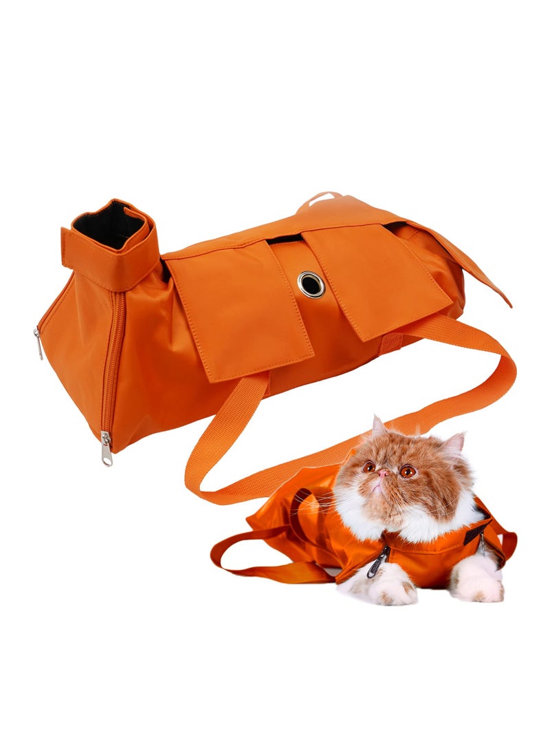 Cat Grooming Restraint Bag for Nail Trimming and Claw Care Anti Scratching Medical Use Orange M - Image 1