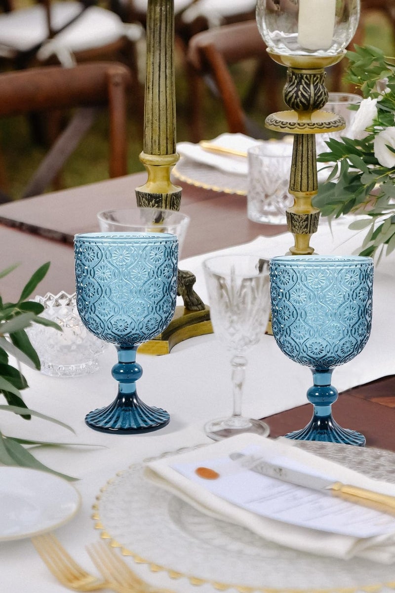 Vintage Blue Glass Tall cup Set of 6, 14 oz Goblet, Great for Weddings, Parties, Restaurants, Family Gatherings, Buffets，Beverage cup Dishwasher Safe! - Image 2