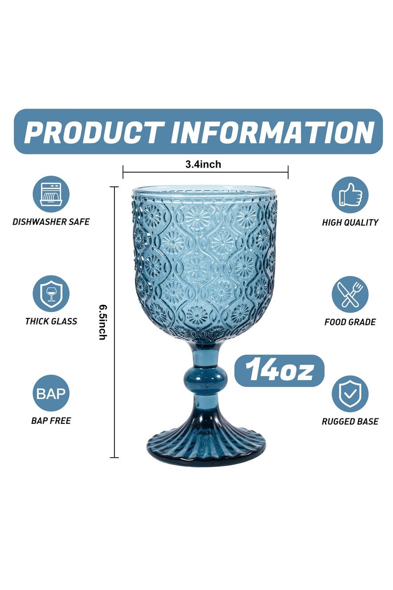 Vintage Blue Glass Tall cup Set of 6, 14 oz Goblet, Great for Weddings, Parties, Restaurants, Family Gatherings, Buffets，Beverage cup Dishwasher Safe! - Image 3