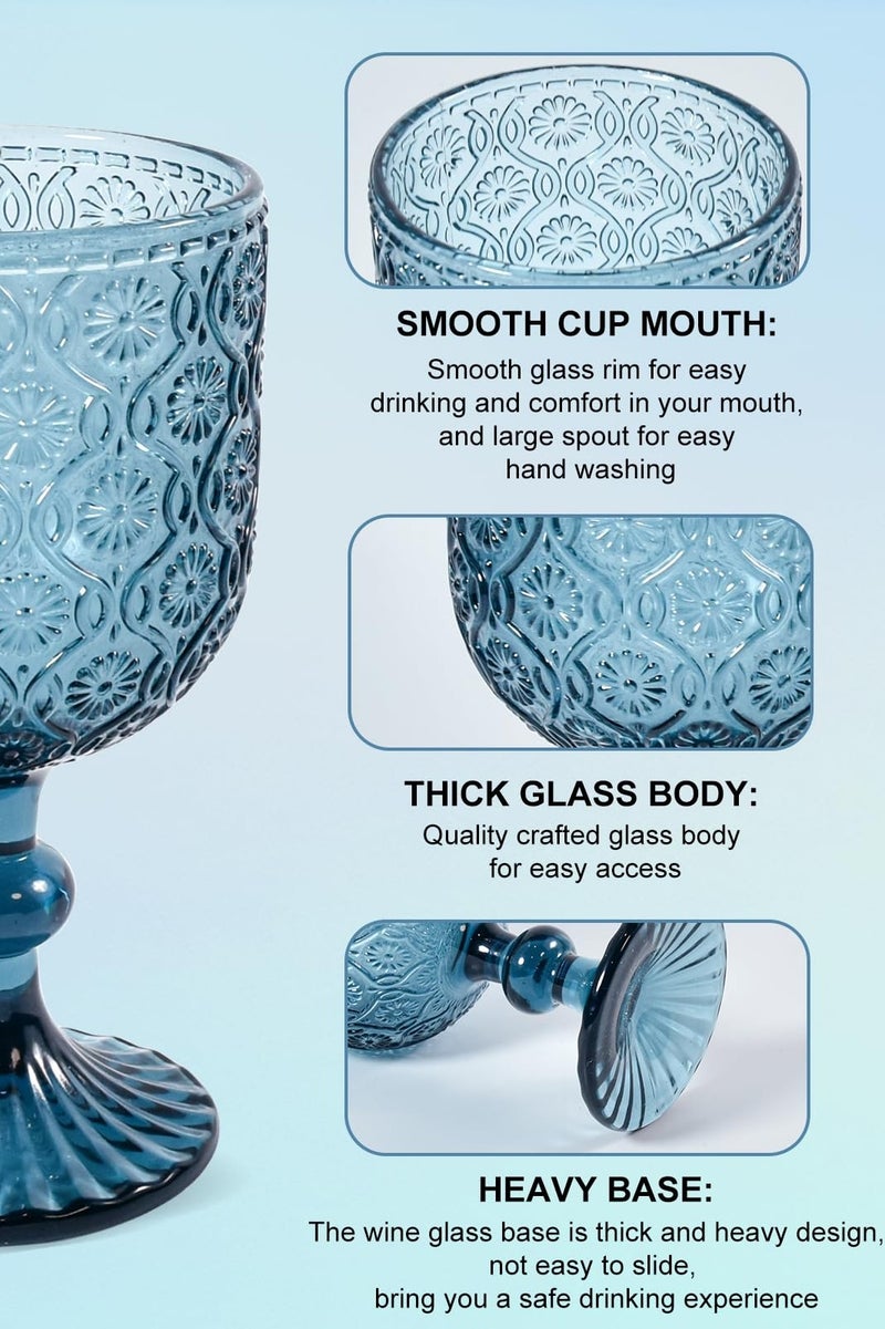 Vintage Blue Glass Tall cup Set of 6, 14 oz Goblet, Great for Weddings, Parties, Restaurants, Family Gatherings, Buffets，Beverage cup Dishwasher Safe! - Image 4