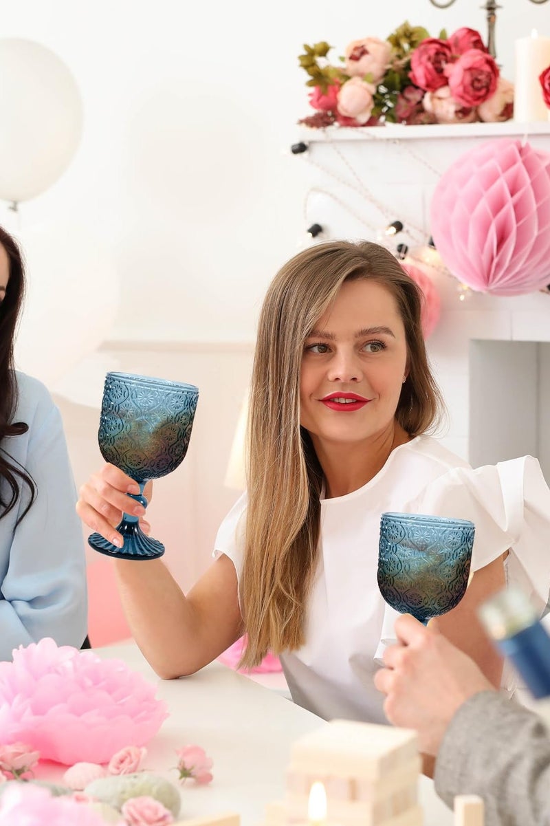 Vintage Blue Glass Tall cup Set of 6, 14 oz Goblet, Great for Weddings, Parties, Restaurants, Family Gatherings, Buffets，Beverage cup Dishwasher Safe! - Image 5