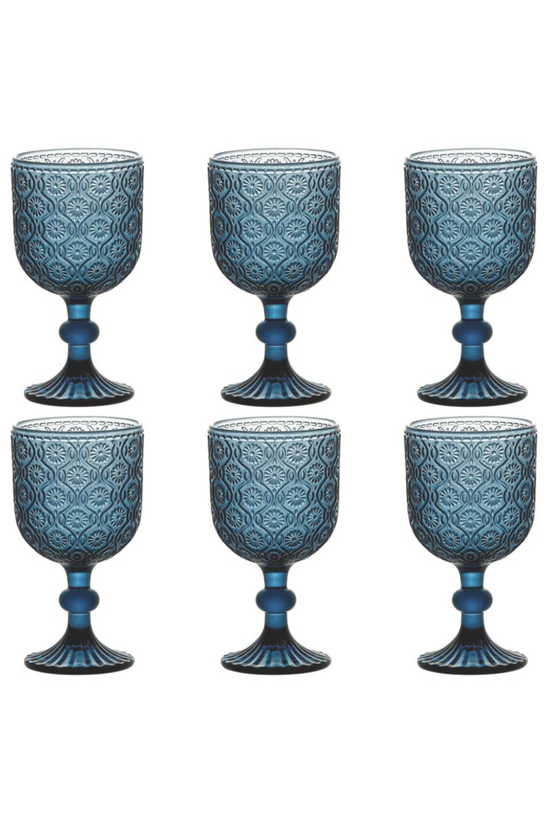Vintage Blue Glass Tall cup Set of 6, 14 oz Goblet, Great for Weddings, Parties, Restaurants, Family Gatherings, Buffets，Beverage cup Dishwasher Safe! - Image 1