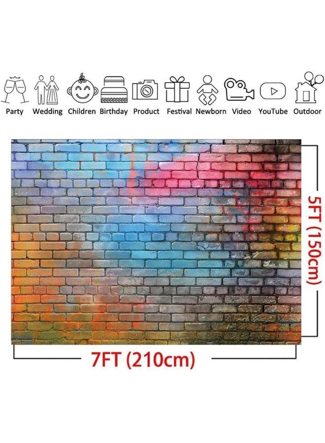 LTLYH 7x5ft Colorful Brick Wall Photo Backdrop Baby Birthday Wedding Party Photography Background Decor Studio Photo Booth A081 - Image 5