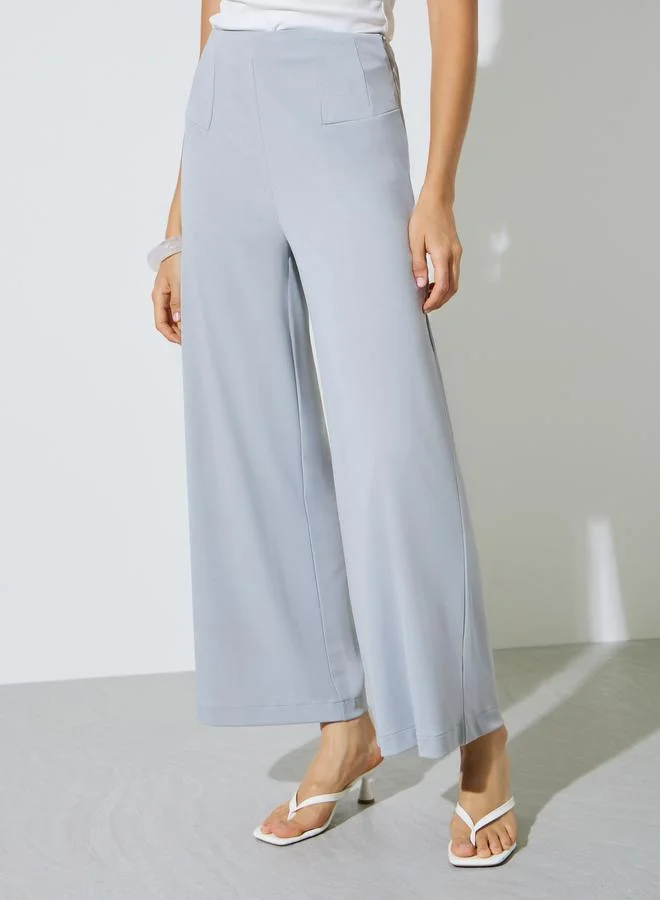 ستايلي Grey Wide Leg Pants with Side Zip