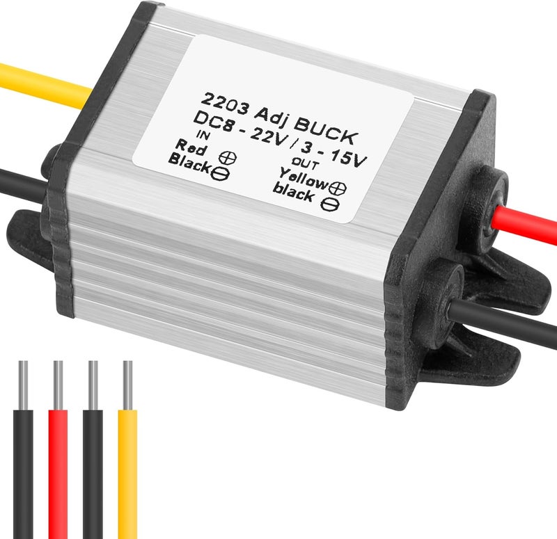 YELUFT محول تخفيض الجهد من 1.8-22 فولت إلى 3-15 فولت بتيار مستمر (DC Buck Converter) - منظم جهد مقاوم للماء، متوافق مع محركات السيارات والشاحنات، ويوفر مصدر طاقة بقدرة 3 أمبير. - Image 1