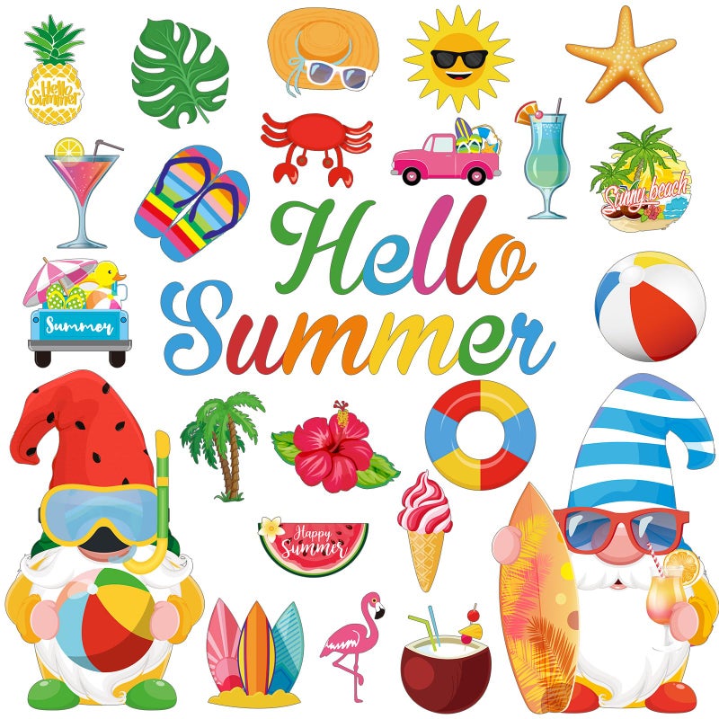 Fabbay 25 Pcs Summer Cruise Door Magnets Decorations Hawaii Tropical Magnetic Stickers Car Magnets Decorations Beach Gnome Flamingo Palm Tree for Fridge Refrigerator Whiteboard Luau Party Decor