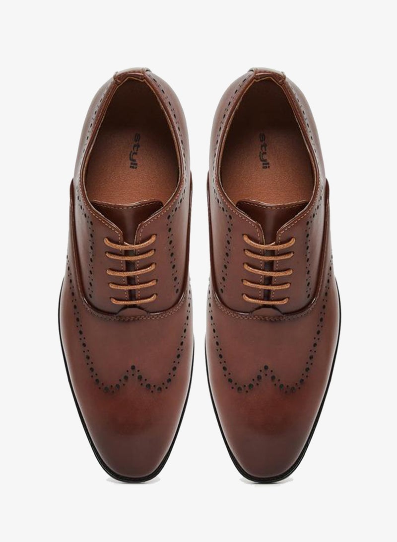 Styli Men Brown Leather Oxford Shoes - Image 4