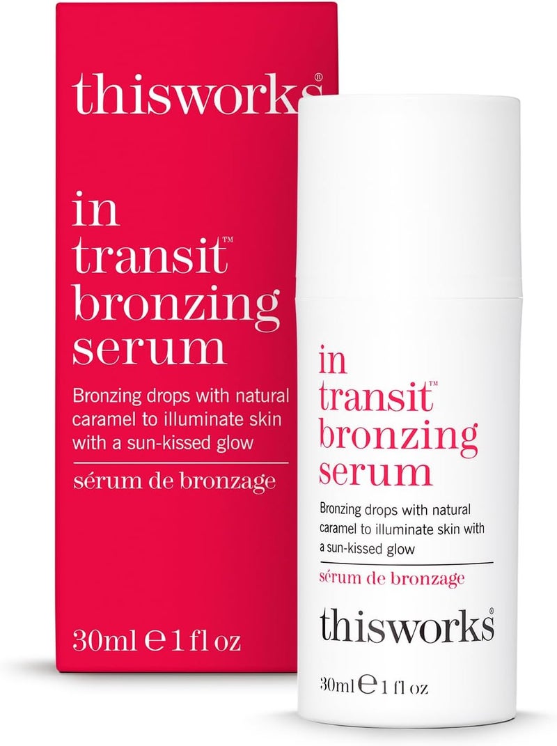 سيروم برونزي من This Works In Transit قطرات تان فورية للوجه 30 مل أضف إلى المرطب أو السيروم للحصول على توهج طبيعي تان مزيف