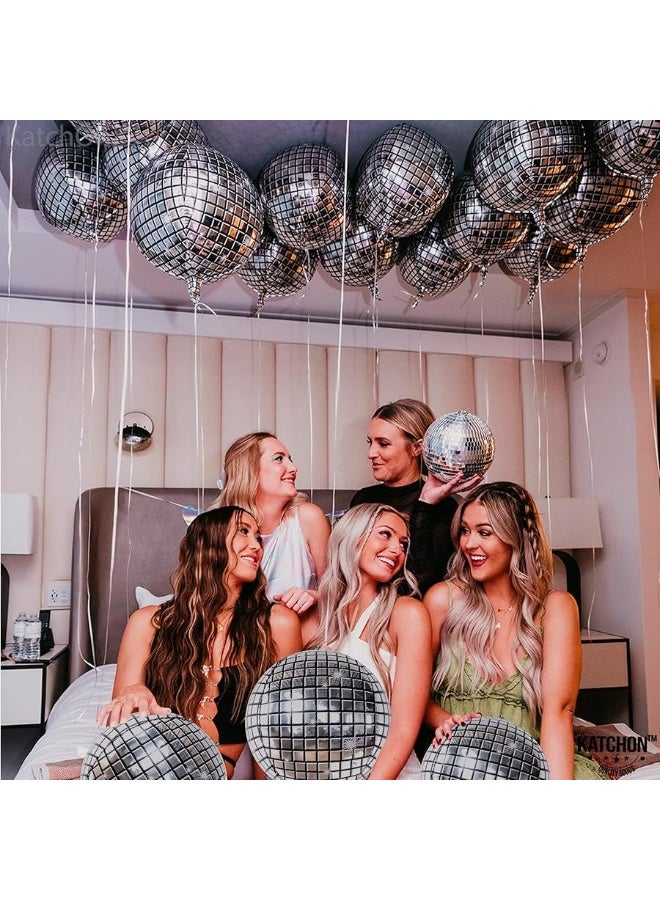 KatchOn, Silver Disco Ball Balloons Decorations - 22 Inch, Pack of 6 | 4D Sphere Disco Balloons for Disco Party Decorations | 70s Party Decorations, Disco Decorations | Mamma Mia Party Decorations - Image 2
