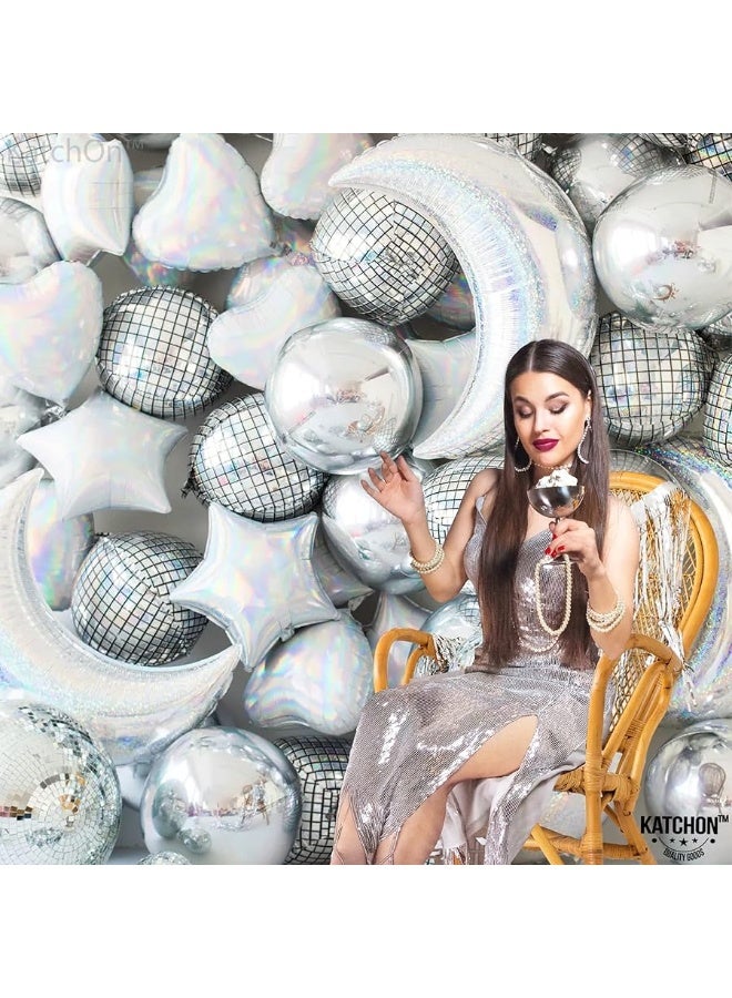 KatchOn, Silver Disco Ball Balloons Decorations - 22 Inch, Pack of 6 | 4D Sphere Disco Balloons for Disco Party Decorations | 70s Party Decorations, Disco Decorations | Mamma Mia Party Decorations - Image 5