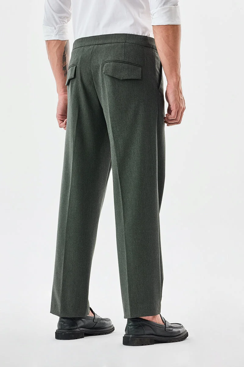 Snitch Olive Relaxed Fit Stretch Trousers for Men | Best Price UAE