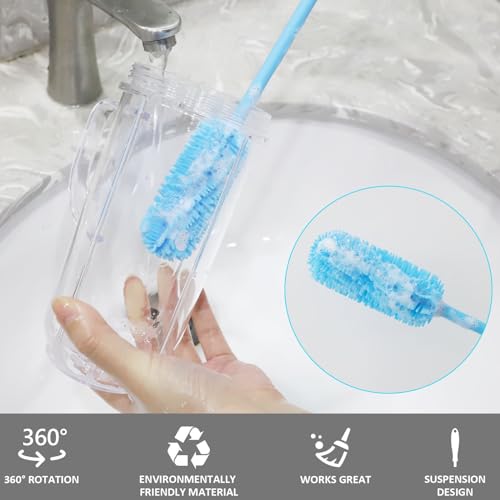 ddLUCK 15.7" Silicone Bottle Brush, ddLUCK Water Bottle Cleaner Brush for Stanley, Hydroflasks, Glass, Thermos Sports Bottle, Vase and Glassware, Bottle Brush Cleaner for Small Narrow Neck Containers (Blue) - Image 4