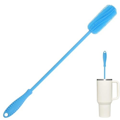 ddLUCK 15.7" Silicone Bottle Brush, ddLUCK Water Bottle Cleaner Brush for Stanley, Hydroflasks, Glass, Thermos Sports Bottle, Vase and Glassware, Bottle Brush Cleaner for Small Narrow Neck Containers (Blue) - Image 1