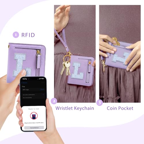 COSHAYSOO Small Wallet RFID Mini Bifold Travel Purse with Initial Letter Slim Thin Compact Pocket Minimalist Wallet Birthday Easter Gifts for Girls Friend Women Purple L - Image 2