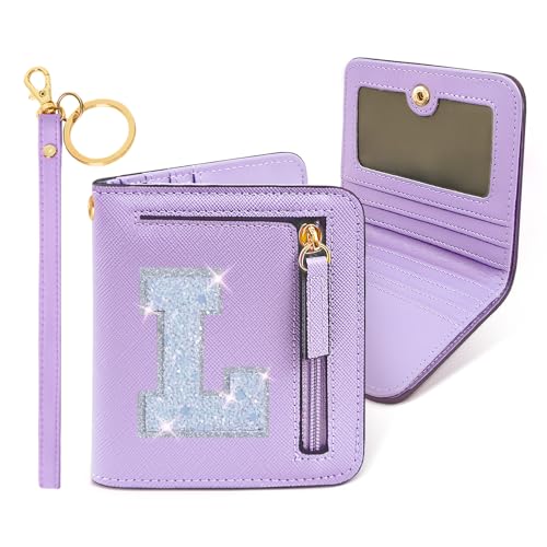 COSHAYSOO Small Wallet RFID Mini Bifold Travel Purse with Initial Letter Slim Thin Compact Pocket Minimalist Wallet Birthday Easter Gifts for Girls Friend Women Purple L - Image 1
