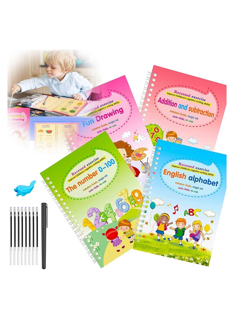 SYOSI 4 Books with Pens Magic Copybook Reusable Handwriting Tracing Practice kit Preschool Calligraphy Set for Preschools Grooves Template Design and Aid - Image 1