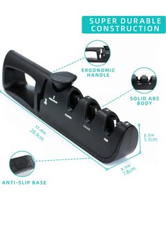 AROAQ Knife Sharpener, Adjustable Manual 4 Stages Scissors Sharpening Stone, Quick And Safe Knife Angle Sharpener Tool, Anti Slip Easy To Use Kitchen Knives Grinder For All Types Of Knives, (Black)  - Image 2