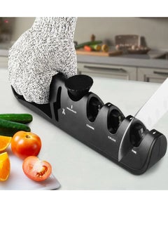 AROAQ Knife Sharpener, Adjustable Manual 4 Stages Scissors Sharpening Stone, Quick And Safe Knife Angle Sharpener Tool, Anti Slip Easy To Use Kitchen Knives Grinder For All Types Of Knives, (Black)  - Image 4