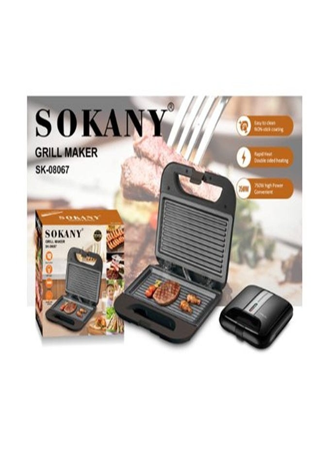 sokany Grill & Sandwich Maker-750W (Non Stick & Double Heating) SK-08067  - Image 1