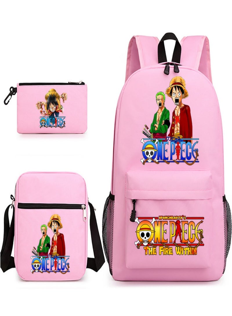 One Piece Children Backpack Schoolbag Teen Student School Book bag with Lunch Box Pen Case 3 in 1 for Kids