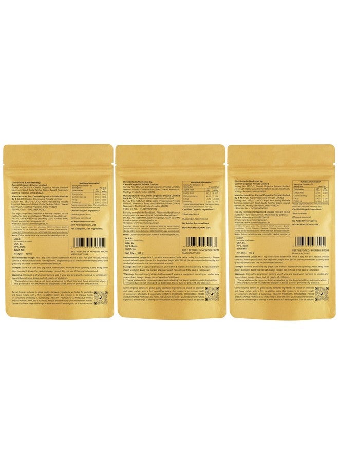 CARMEL ORGANICS Carmel Organics Combo of Ashwagandha, Shatavari and Mucuna Powder (100 Gram Each) | Jaivik Bharat Certified | Non-GMO | No Added Preservatives  - Image 2