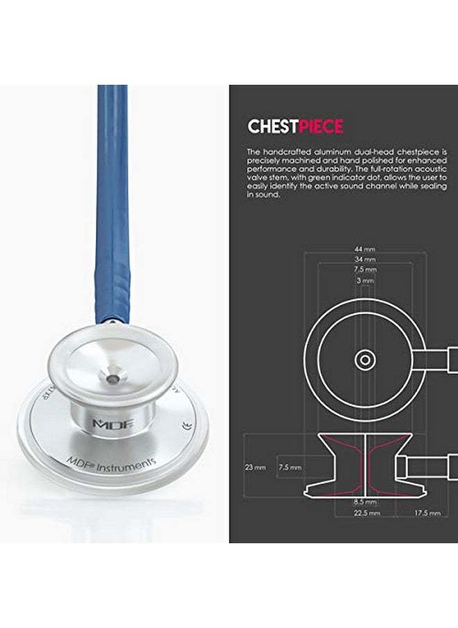 MDF Instruments MDF Instruments, Acoustica Lightweight Stethoscope for Doctors, Nurses, Students, Home Health Use, Adult, Dual Head, Navy Blue Tube, Silver Chestpiece-Headset, MDF747XP04  - Image 3