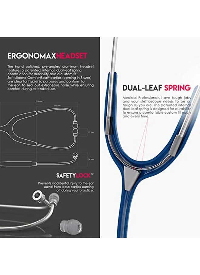 MDF Instruments MDF Instruments, Acoustica Lightweight Stethoscope for Doctors, Nurses, Students, Home Health Use, Adult, Dual Head, Navy Blue Tube, Silver Chestpiece-Headset, MDF747XP04  - Image 4